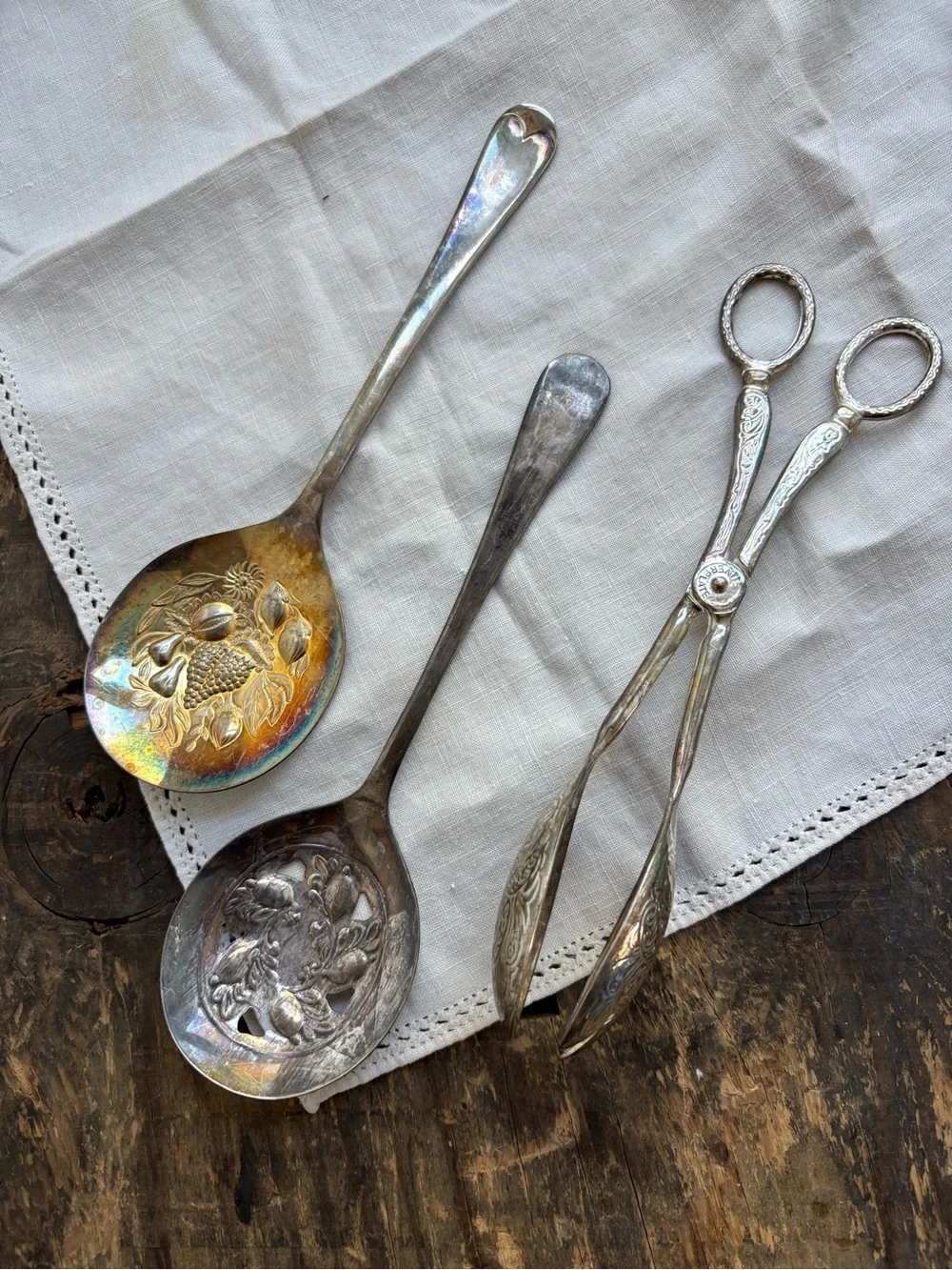 Vintage Silver-Tone Decorative Serving Utensils - Tarnished Silver Finish Lot